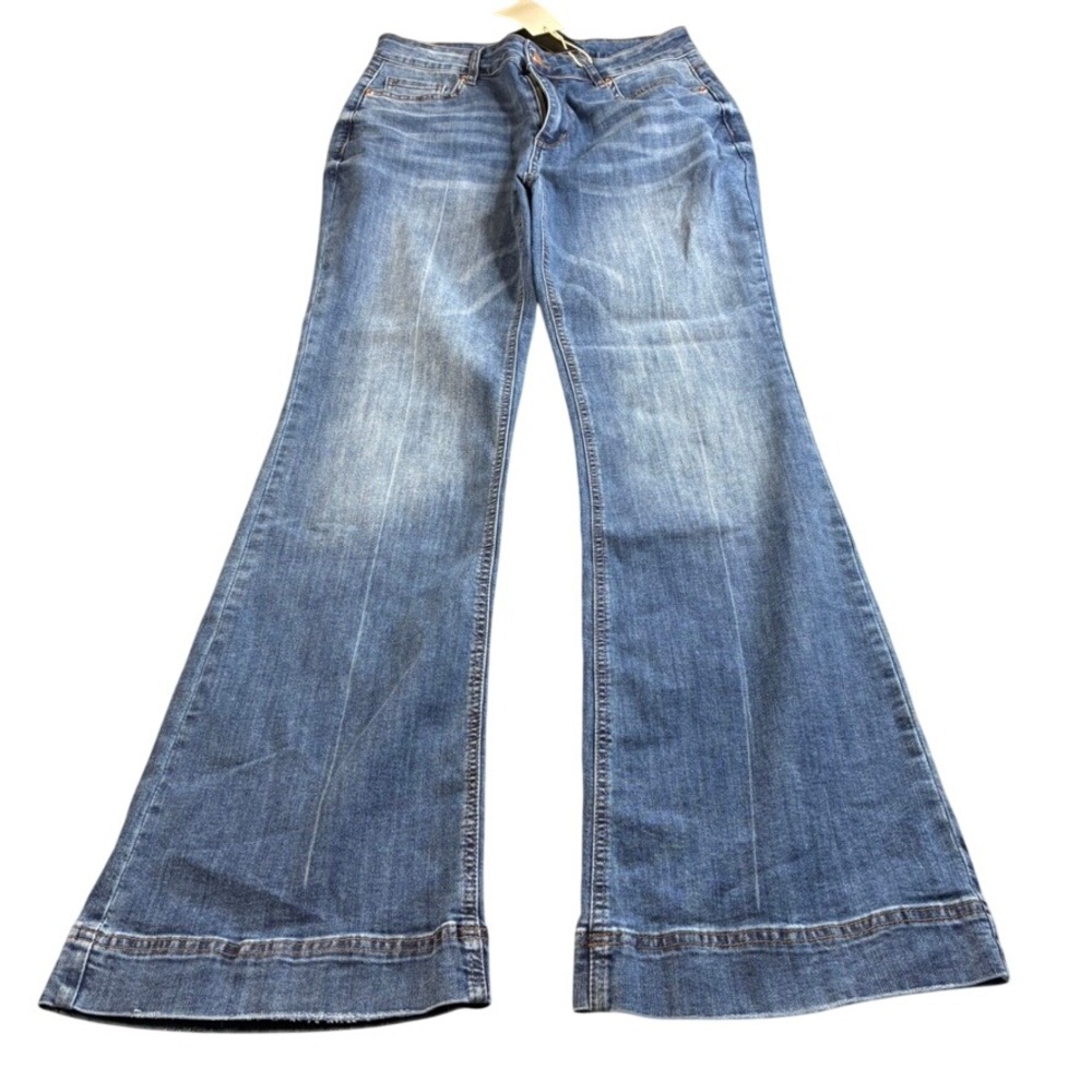 NWT Flamingals Women's High Rise Flare Jeans Medium Wash Wide Leg Size Lg 30x33